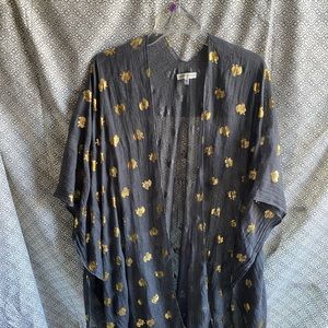 Woven Heart Grey and Gold Elephant Kimono Coverup